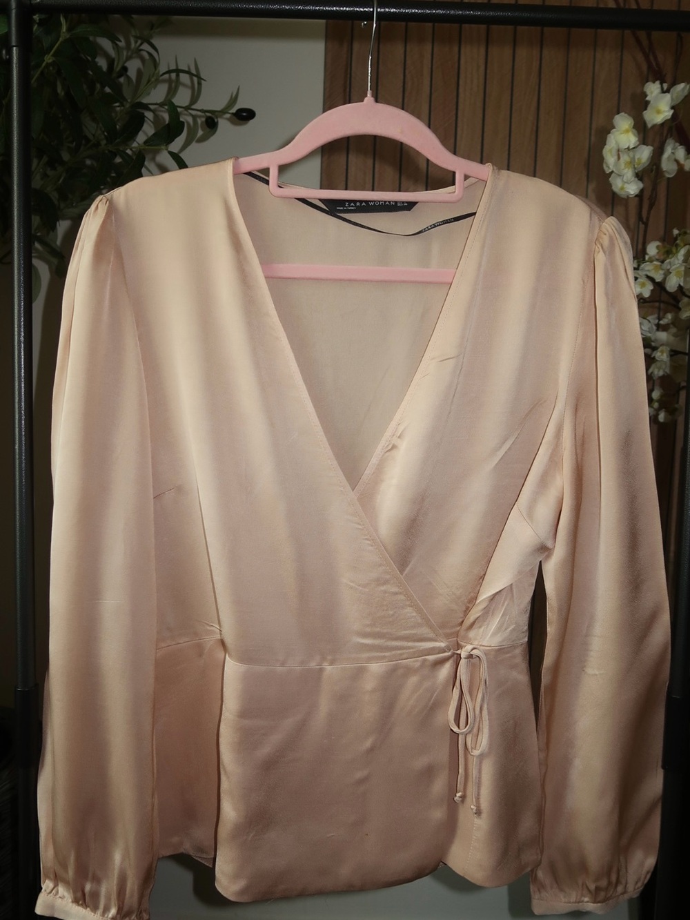 Zara Pale Pink Satin Wrap Blouse